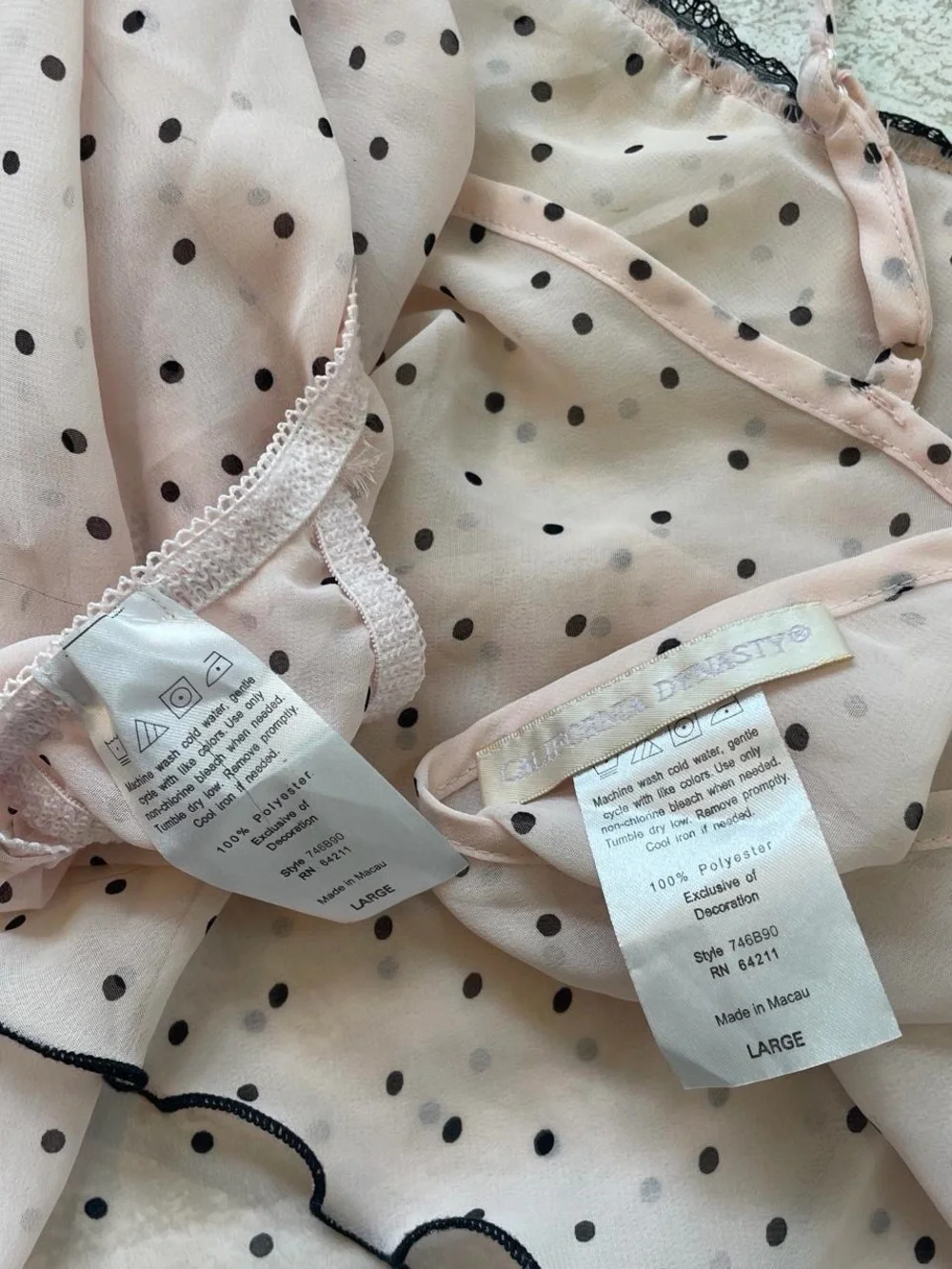 Vintage Y2K mcbling sheer baby pink black polkadot matching lingerie set